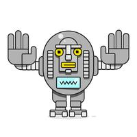 Icona del Bot. Chatbot Icon Concept. Simpatico robot sorridente. Illustrazione di carattere moderno linea vettoriale isolato su sfondo bianco. Outline Robot Sign Design.