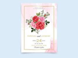 disegno di rose rosse della carta dell'invito di nozze