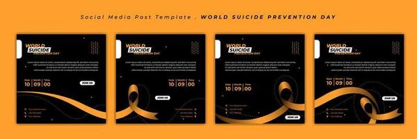 giornata mondiale di prevenzione del suicidio con design a nastro. set di modelli di social media con design nero e giallo. vettore