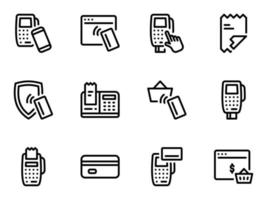 set di icone vettoriali nere, isolate su sfondo bianco. illustrazione piatta su un terminale a tema, pagamento,
