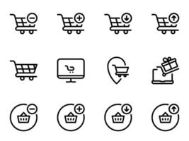 set di icone vettoriali nere, isolate su sfondo bianco. illustrazione piatta su uno shopping a tema