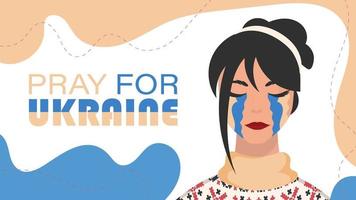prega per l'Ucraina. una donna piange con il colore della bandiera ucraina. vettore. vettore