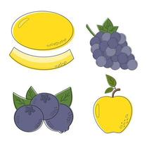 doodle strutturato frutti carini melone, mela, mirtillo, uva. elementi alla moda in stile moderno disegnato a mano di vettore. illustrazione vettoriale moderna isolata. fresca stampa di frutta minimalista.