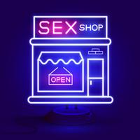 Sex Shop Now Neon Sign. Pronto per il tuo design, Greeting Card, Banner. Vettore