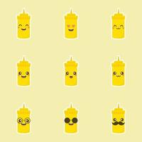 carino giallo senape salsa bottiglia illustrazione vettoriale cartone animato sorriso
