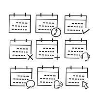doodle disegnato a mano semplice set di icone relative al calendario illustrazione vettoriale