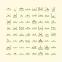 insieme dell'illustrazione piana della costruzione della moschea islamica vettore