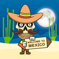 Illustrazione di vettore del cranio messicano del fumetto per Dia De Los Muertos. Carino teschio maschile