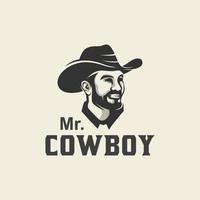 logo vintage retrò classico dell'illustrazione vettoriale del personaggio del cowboy bandito