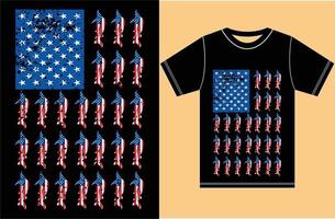 t-shirt amante della pesca con la canna da pesca bandiera americana. maglietta da pesca vintage. disegno eps. vettore