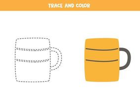 tazza da cucina traccia e colora. foglio di lavoro per bambini. vettore