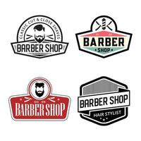 set di emblemi vintage da barbiere. modelli di logo barbiere. emblemi retrò del negozio di barbiere. vettore