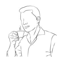 schizzo di un uomo che beve caffè vettore