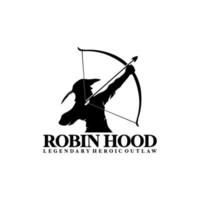 Robin Hood il leggendario villain silhouette design logo retrò vintage arciere combattente logo vettore
