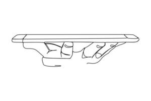 disegno a linea continua singola di telefono o smartphone in mano. design moderno e semplice. illustrazione vettoriale minimalismo design intelligente tecnologia mobile tema.