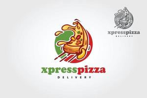 xpress consegna pizza vettore logo cartone animato. questo logo è altamente adatto a qualsiasi ristorante legato alla pizza, fast food, consegna a domicilio, trattoria, bistrot, catering e attività legate al cibo italiano.