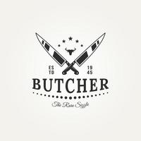 design del logo del distintivo del negozio di carne di macellaio vintage vettore
