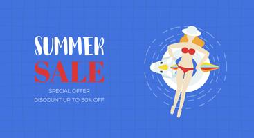 Summer Sale Poster, Top view Vettore della piscina