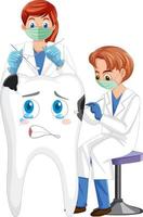 dentisti in possesso di strumenti ed esaminando la carie dentaria su sfondo bianco vettore