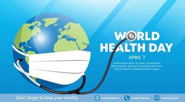 design dell'insegna della giornata mondiale della salute con un'illustrazione del globo del medico vettore