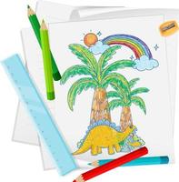 una carta con un disegno di schizzo di doodle con colori e matite colorate vettore