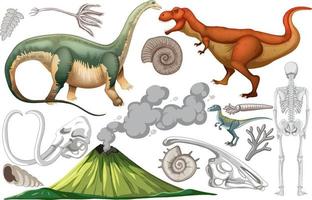 un insieme di dinosauri e fossili vettore