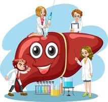 personaggio dei cartoni animati di fegato sano con molti medici