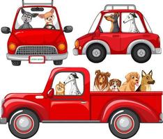 cani in diversi set di auto rosse vettore