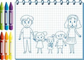 un taccuino con un disegno di schizzo di doodle con i pastelli vettore