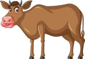 mucca marrone che sporge il personaggio dei cartoni animati della lingua vettore