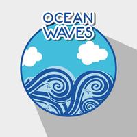 onde dell&#39;oceano con design nuvole lanscape vettore