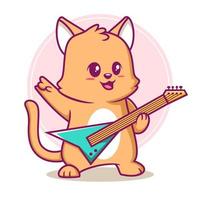 illustrazione del fumetto della chitarra del gioco del gatto sveglio vettore