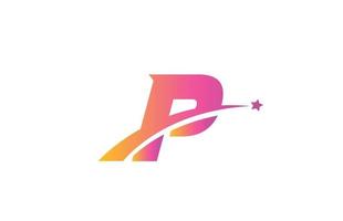 stella rosa p alfabeto lettera logo icona design con swoosh. modello creativo per azienda e business vettore