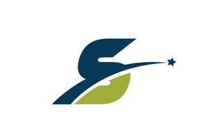 icona del logo della lettera dell'alfabeto blu verde s con la stella. design creativo per azienda o affari con swoosh vettore