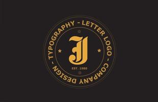 giallo marrone j vintage alfabeto lettera logo icona design. modello creativo per badge ed etichetta vettore