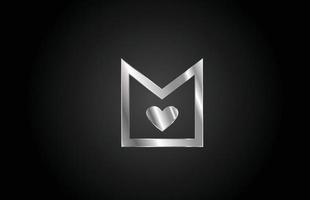 metallo m amore cuore alfabeto lettera icona logo design. modello creativo per affari o società vettore