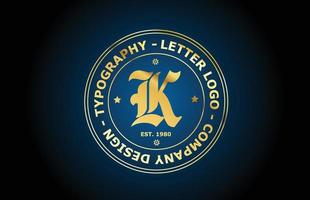 oro k vintage alfabeto lettera logo icona design. modello creativo per etichetta e badge in stile dorato vettore