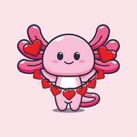 illustrazione del personaggio dei cartoni animati della mascotte di axolotl carina nel giorno di San Valentino vettore