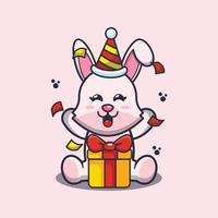 illustrazione della mascotte del fumetto del coniglietto sveglio nella festa di compleanno. vettore
