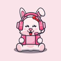 simpatico coniglietto cartone animato mascotte illustrazione gioco. vettore