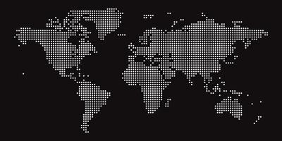 mappa del mondo su sfondo nero. modello di mappa del mondo con continenti, nord e sud america, europa e asia, africa e australia vettore