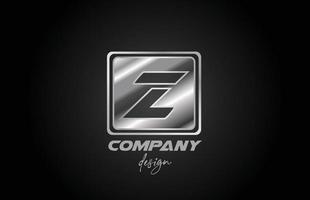 icona del logo della lettera dell'alfabeto z in metallo argento con design quadrato. modello creativo per affari e società vettore
