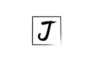 icona del logo della lettera dell'alfabeto j grunge con quadrato. modello di design creativo per affari e società in bianco e nero vettore