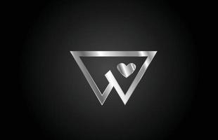 metallo w amore cuore alfabeto lettera icona logo design. modello creativo per affari o società vettore