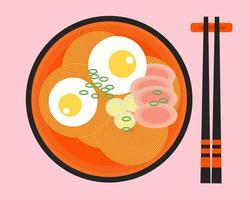zuppa di noodle ramen cibo giapponese con le bacchette per il tuo design. vettore