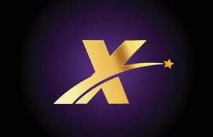 icona del logo della lettera dell'alfabeto dorato x oro con stella. design creativo per affari o società con swoosh vettore