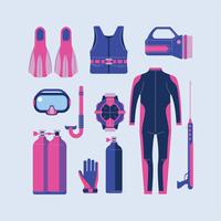Set di elementi per lo snorkeling e lo scuba diving vettore