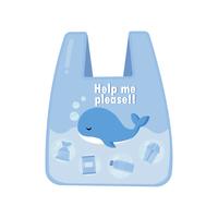 La balena in un sacchetto di plastica dice no alla plastica. Concetto di problema di inquinamento. vettore