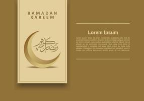 poster di ramadan kareem con luna e calligrafia araba su colore beige. vettore