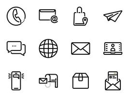 set di icone vettoriali nere, isolate su sfondo bianco. illustrazione su una posta a tema, consegna di lettere